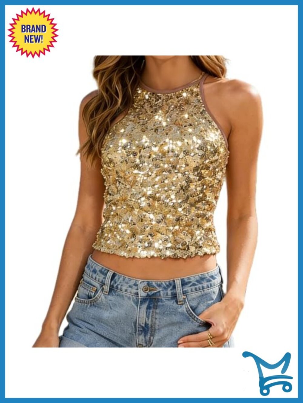 Sequin Tank Top Sleeveless Sparkly Glitter Cami Party Clubwear Crop Top